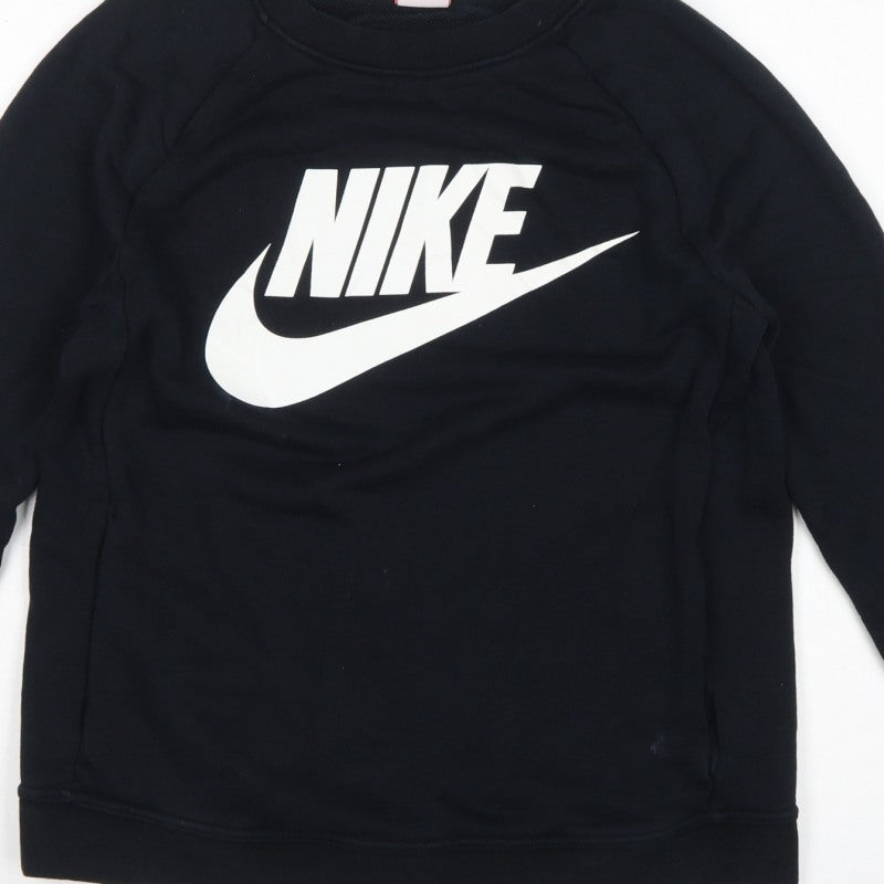 Nike Women’s Black S Pullover Sweatshirt White Logo Raglan Crew Neck
