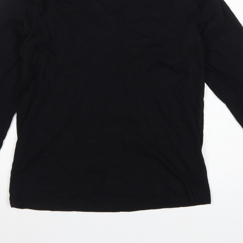 Selected Femme Women Black S Ruffle V-Neck Long Sleeve Cotton Blouse