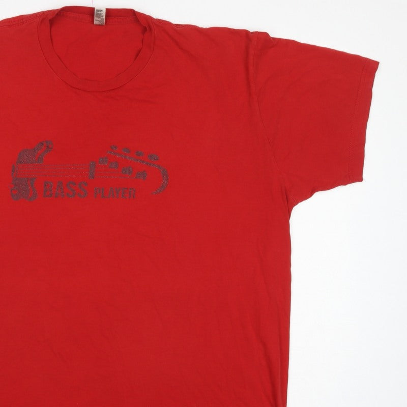 American Apparel Men's Red 2XL Bass Player Graphic Cotton T-Shirt