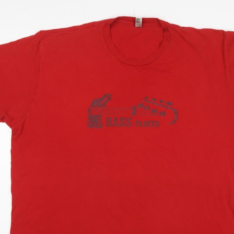 American Apparel Men's Red 2XL Bass Player Graphic Cotton T-Shirt