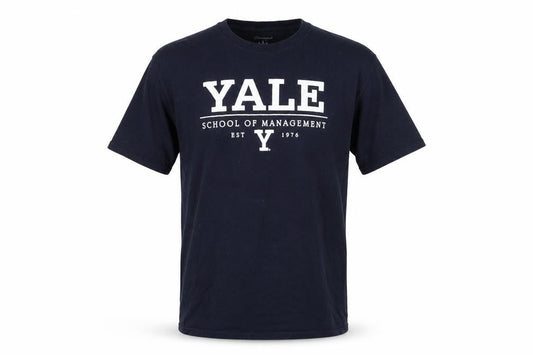 Front view of Champion Men’s Blue L Yale School of Management Graphic T-Shirt