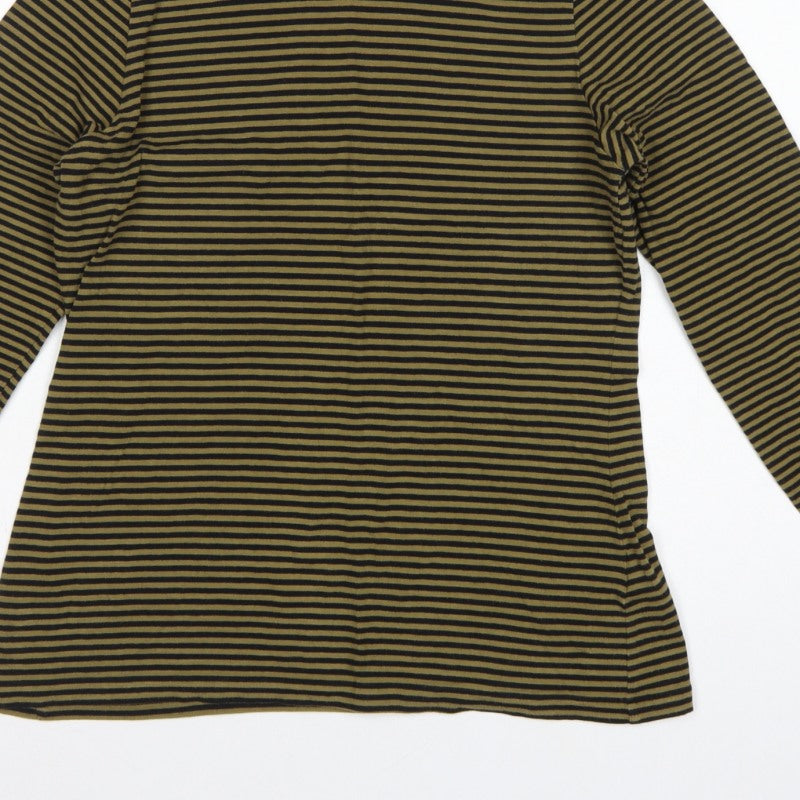Seasalt Cornwall Women's Green Black Stripe UK 12 Jersey Roll Neck Top