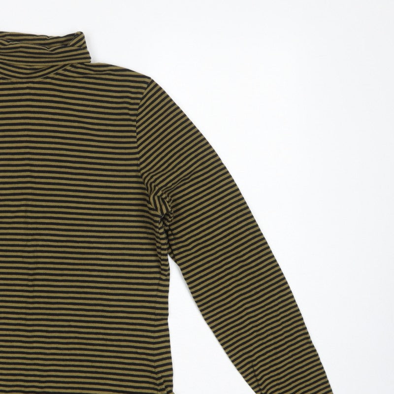 Seasalt Cornwall Women's Green Black Stripe UK 12 Jersey Roll Neck Top