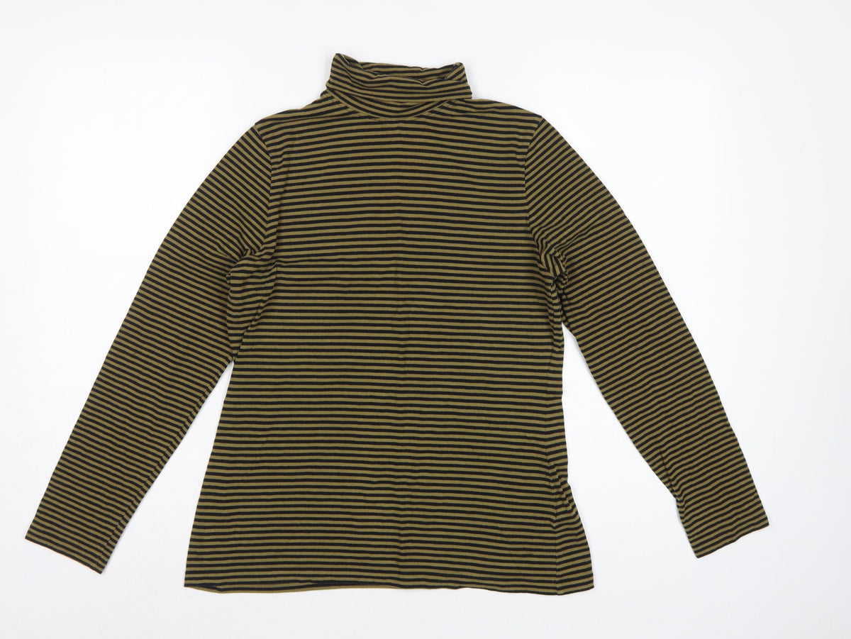 Seasalt Cornwall Women's Green Black Stripe UK 12 Jersey Roll Neck Top