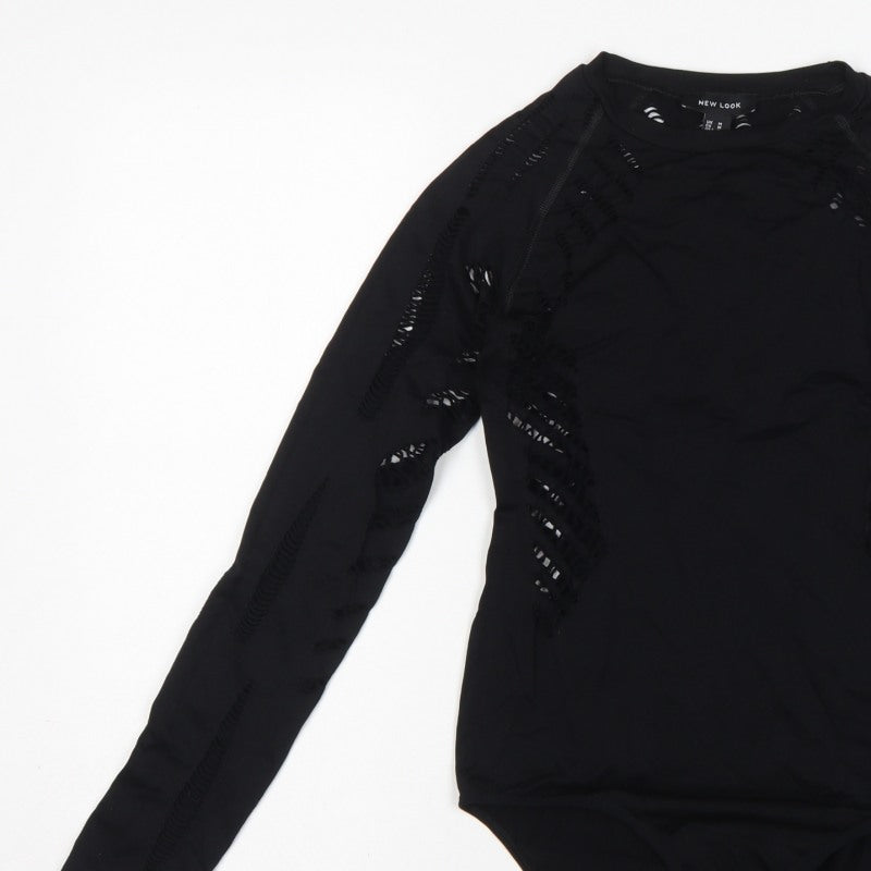 New Look Women Black M Long Sleeve Cut-Out Bodysuit Clubwear