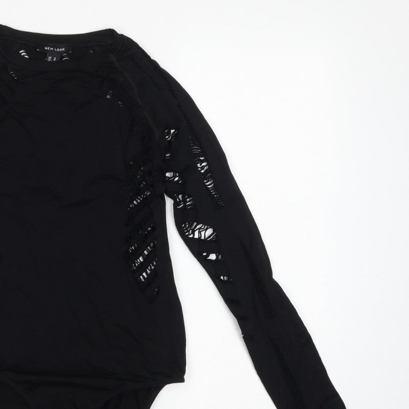 New Look Women Black M Long Sleeve Cut-Out Bodysuit Clubwear