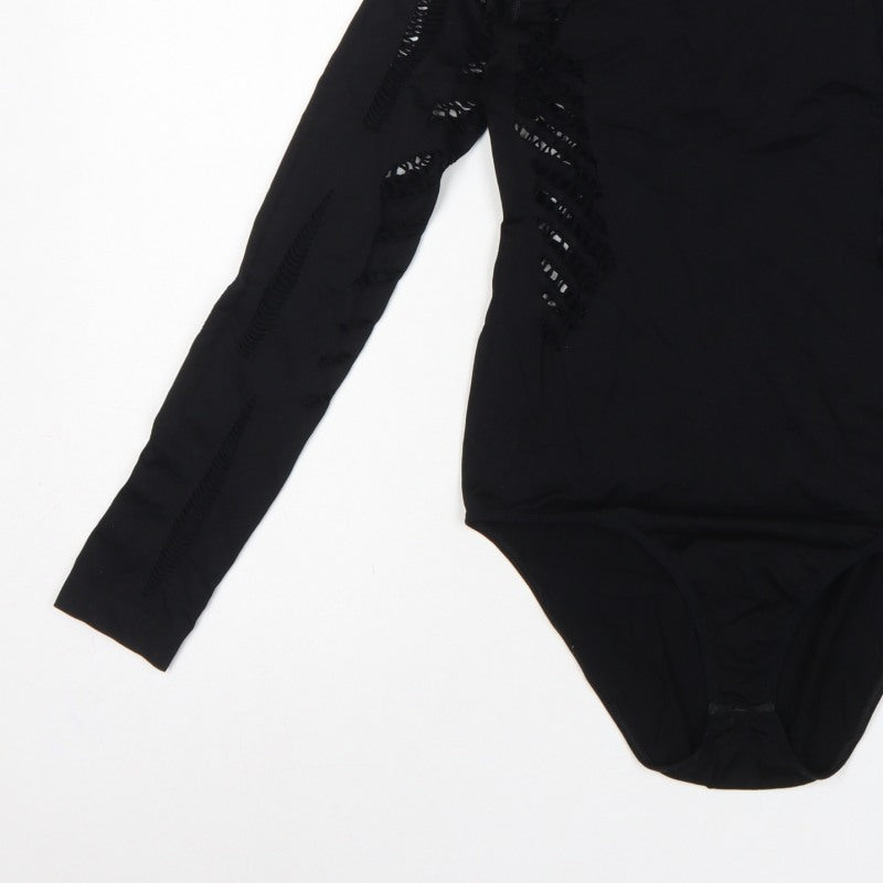 New Look Women Black M Long Sleeve Cut-Out Bodysuit Clubwear