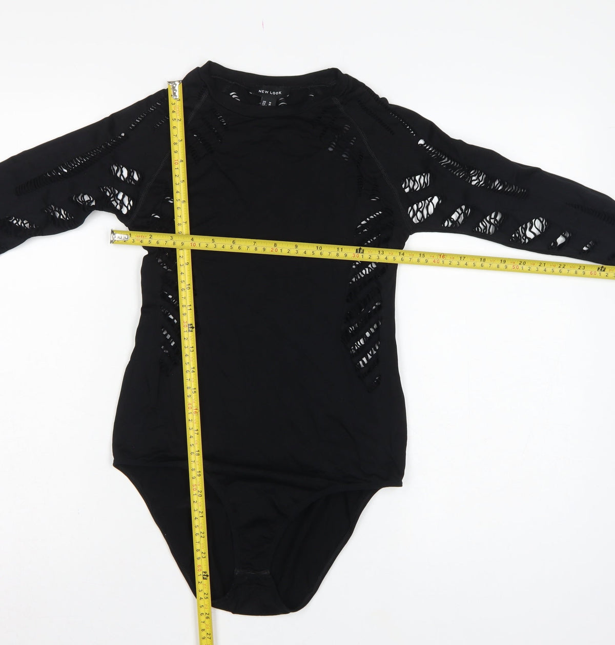 New Look Women Black M Long Sleeve Cut-Out Bodysuit Clubwear