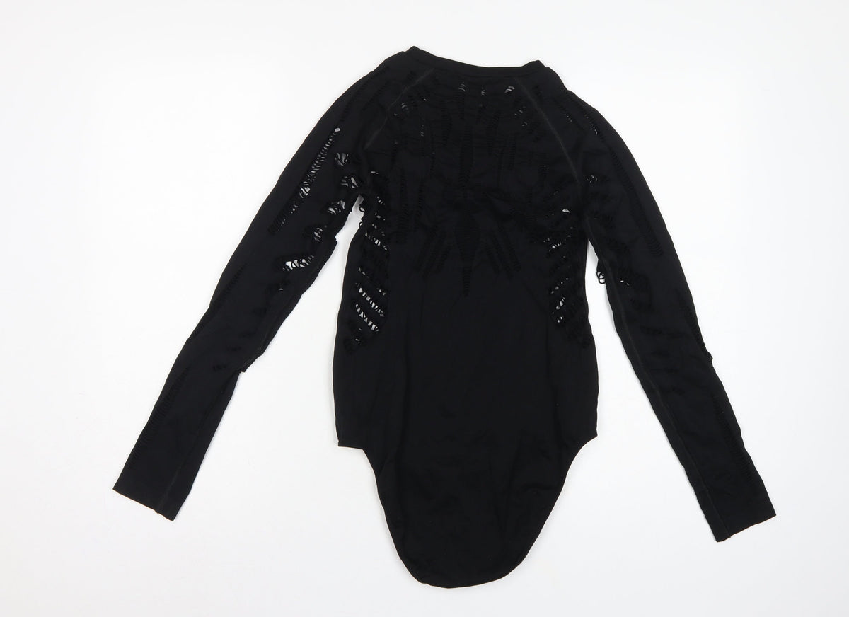 New Look Women Black M Long Sleeve Cut-Out Bodysuit Clubwear