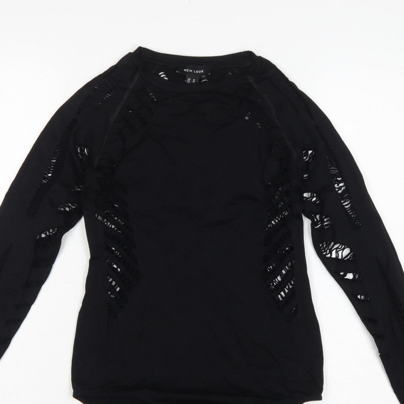 New Look Women Black M Long Sleeve Cut-Out Bodysuit Clubwear