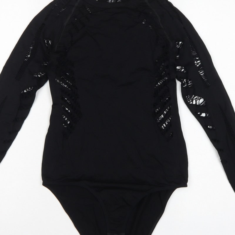 New Look Women Black M Long Sleeve Cut-Out Bodysuit Clubwear