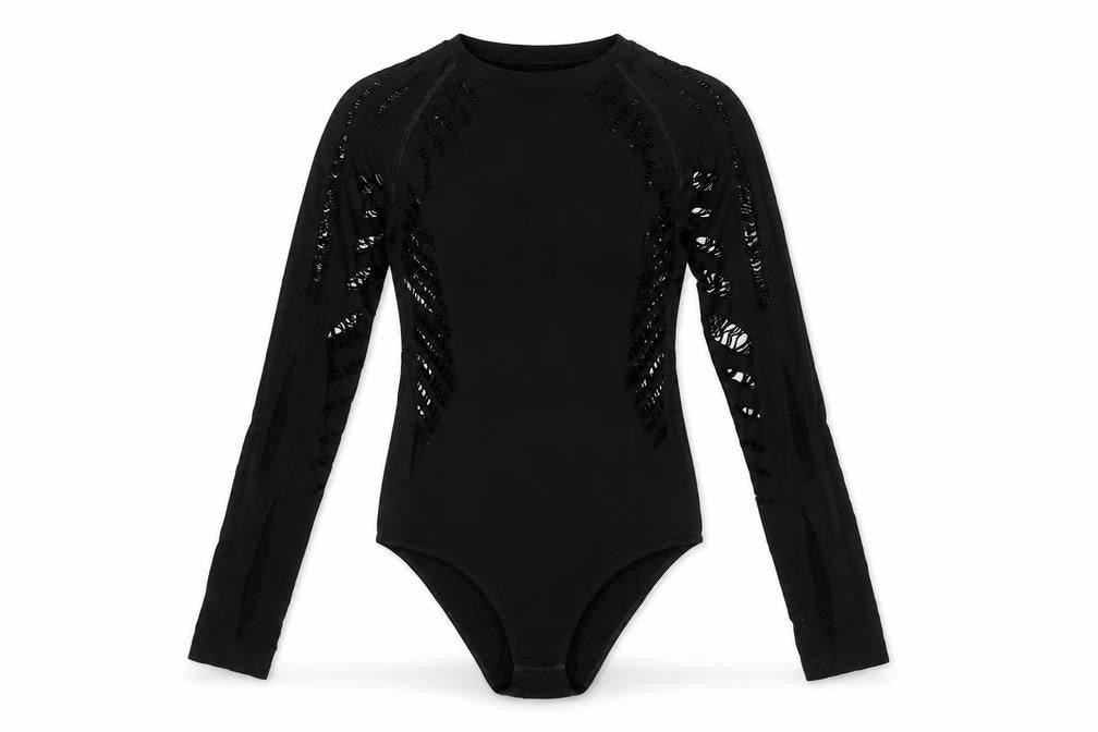 New Look Women Black M Long Sleeve Cut-Out Bodysuit Clubwear