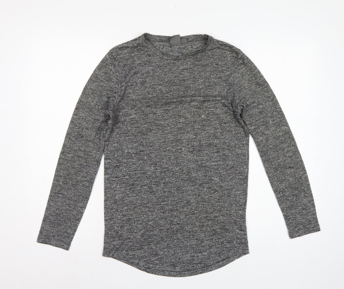 ASOS Men Grey Marl Slim Long Sleeve Crew Neck Curved Hem T-Shirt M