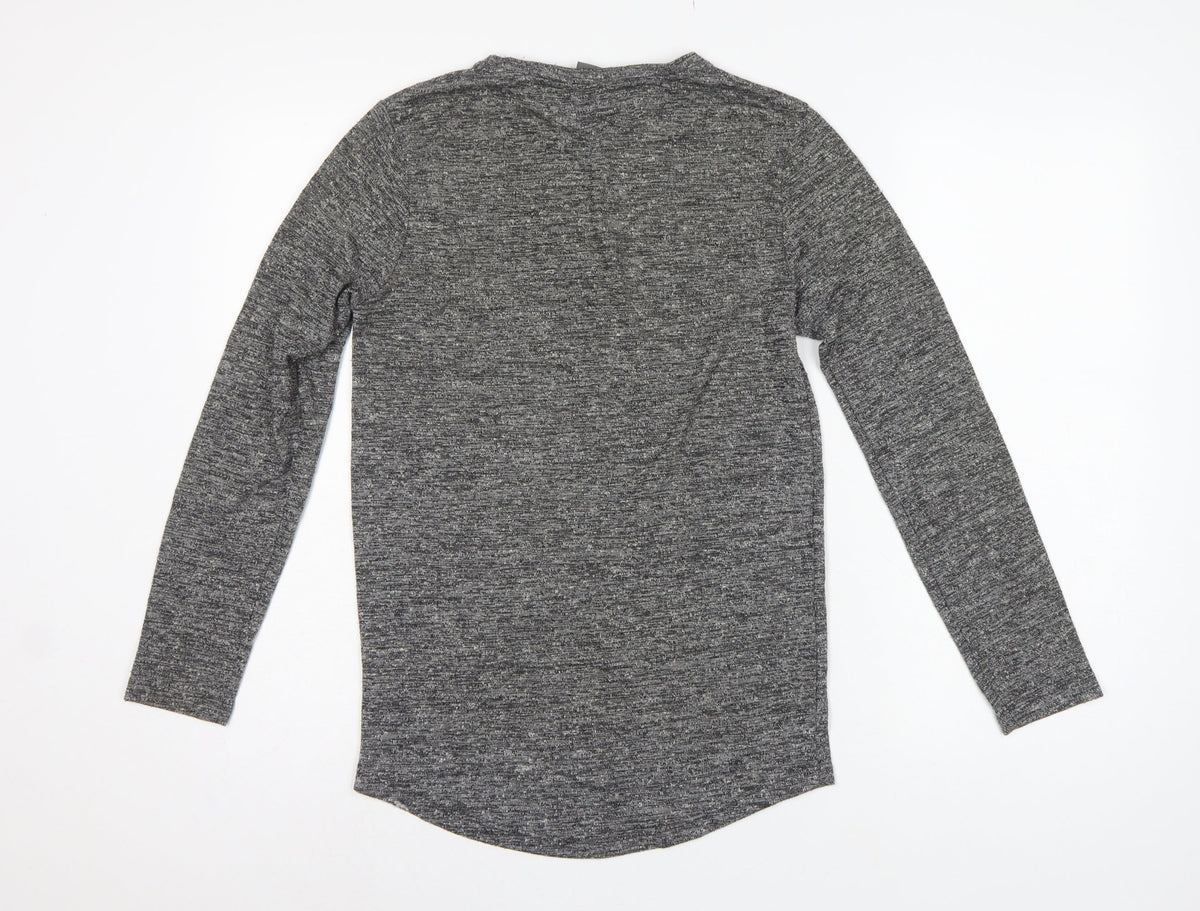 ASOS Men Grey Marl Slim Long Sleeve Crew Neck Curved Hem T-Shirt M