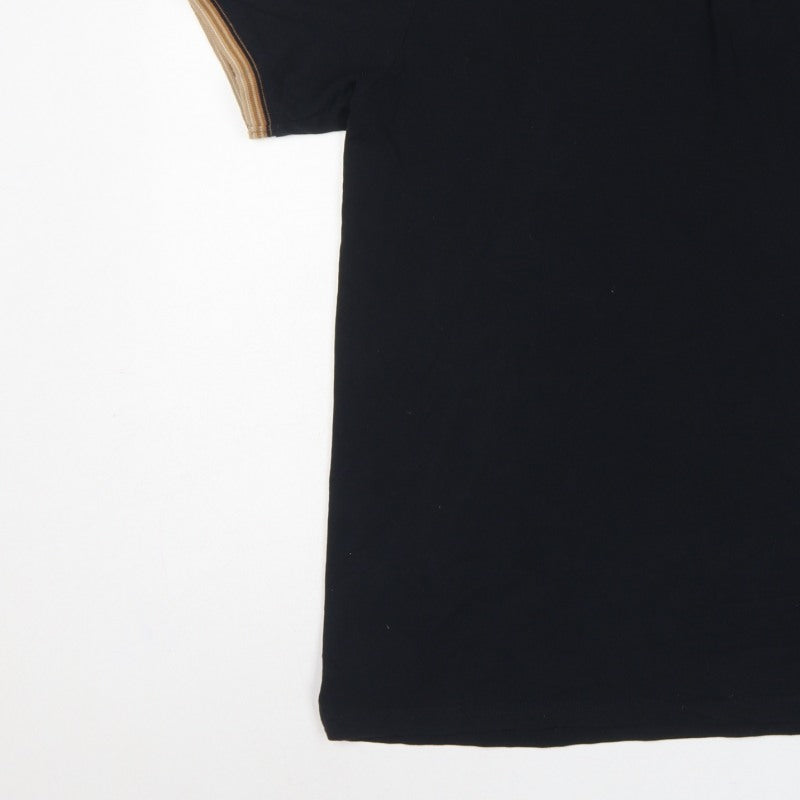 Next Men’s Black L Regular Fit Cotton Polo Shirt Striped Trim Stag Logo