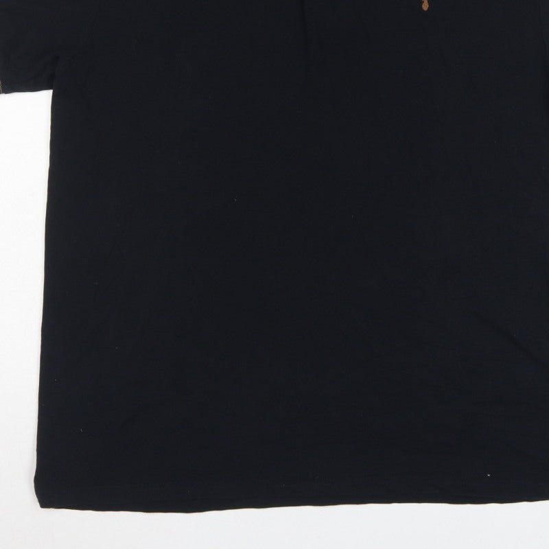Next Men’s Black L Regular Fit Cotton Polo Shirt Striped Trim Stag Logo