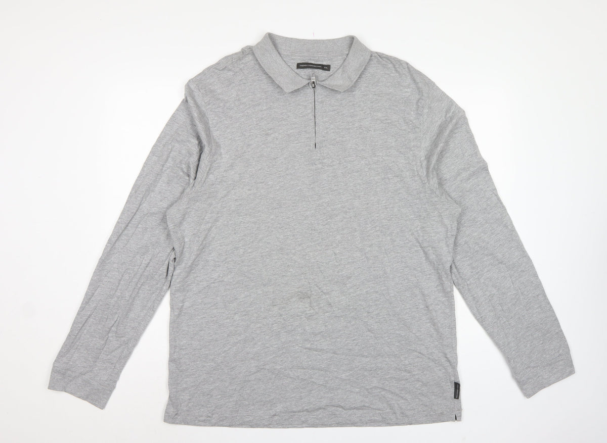 French Connection Men Grey 2XL Long Sleeve 1/4 Zip Polo Shirt