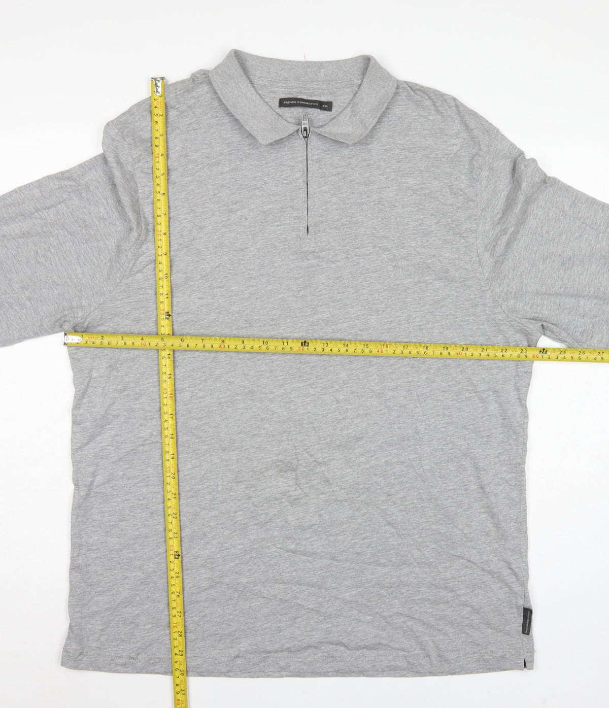 French Connection Men Grey 2XL Long Sleeve 1/4 Zip Polo Shirt