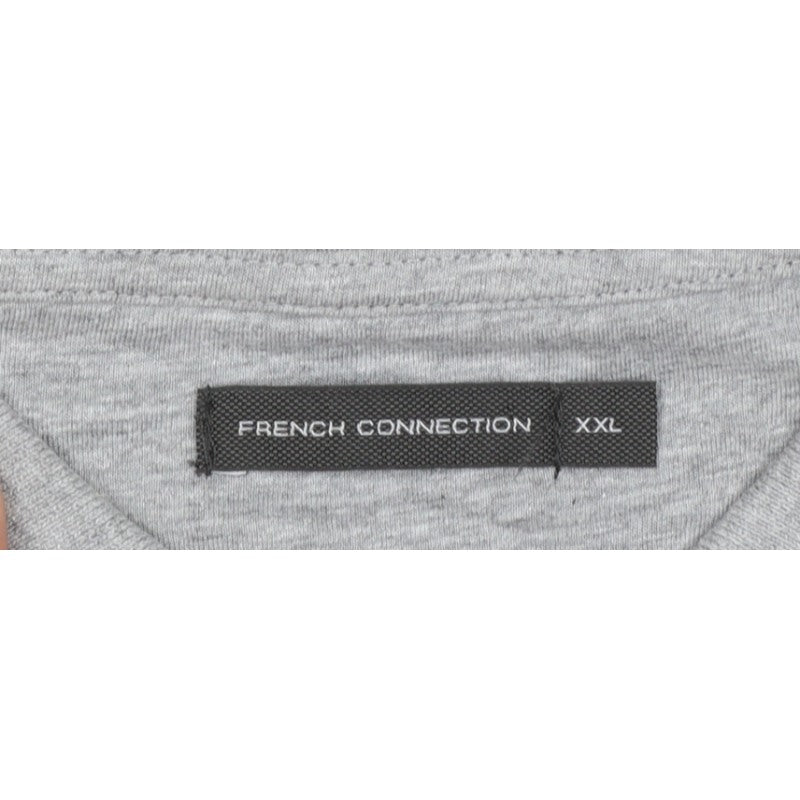 French Connection Men Grey 2XL Long Sleeve 1/4 Zip Polo Shirt