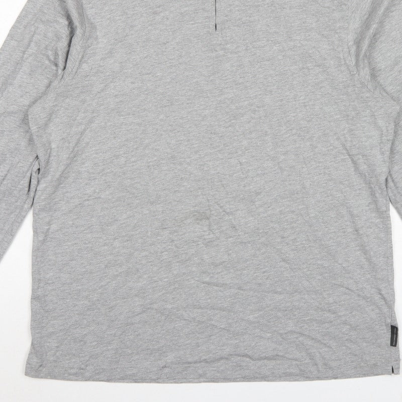 French Connection Men Grey 2XL Long Sleeve 1/4 Zip Polo Shirt