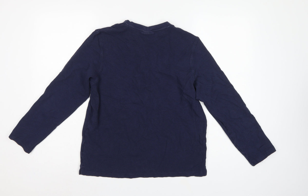 H&M Men's Blue M Long Sleeve Waffle Knit Henley Cotton T-Shirt