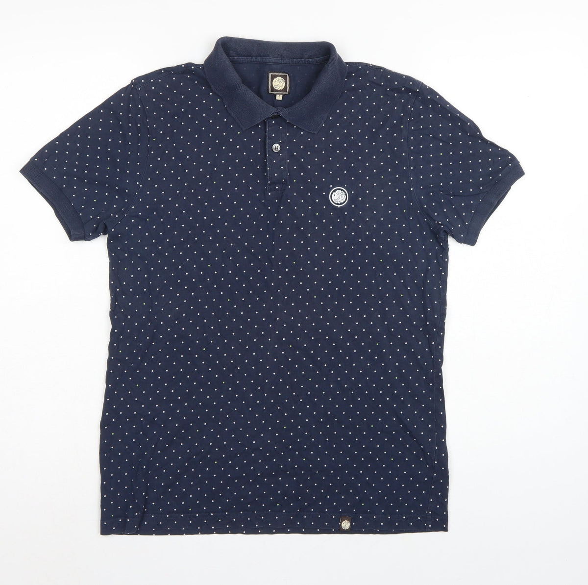 Pretty Green Men’s Blue Polka Dot Logo Short Sleeve Polo Shirt S