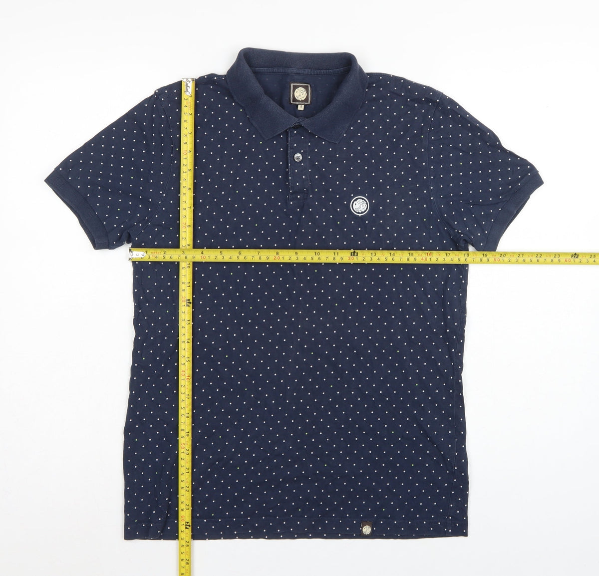 Pretty Green Men’s Blue Polka Dot Logo Short Sleeve Polo Shirt S