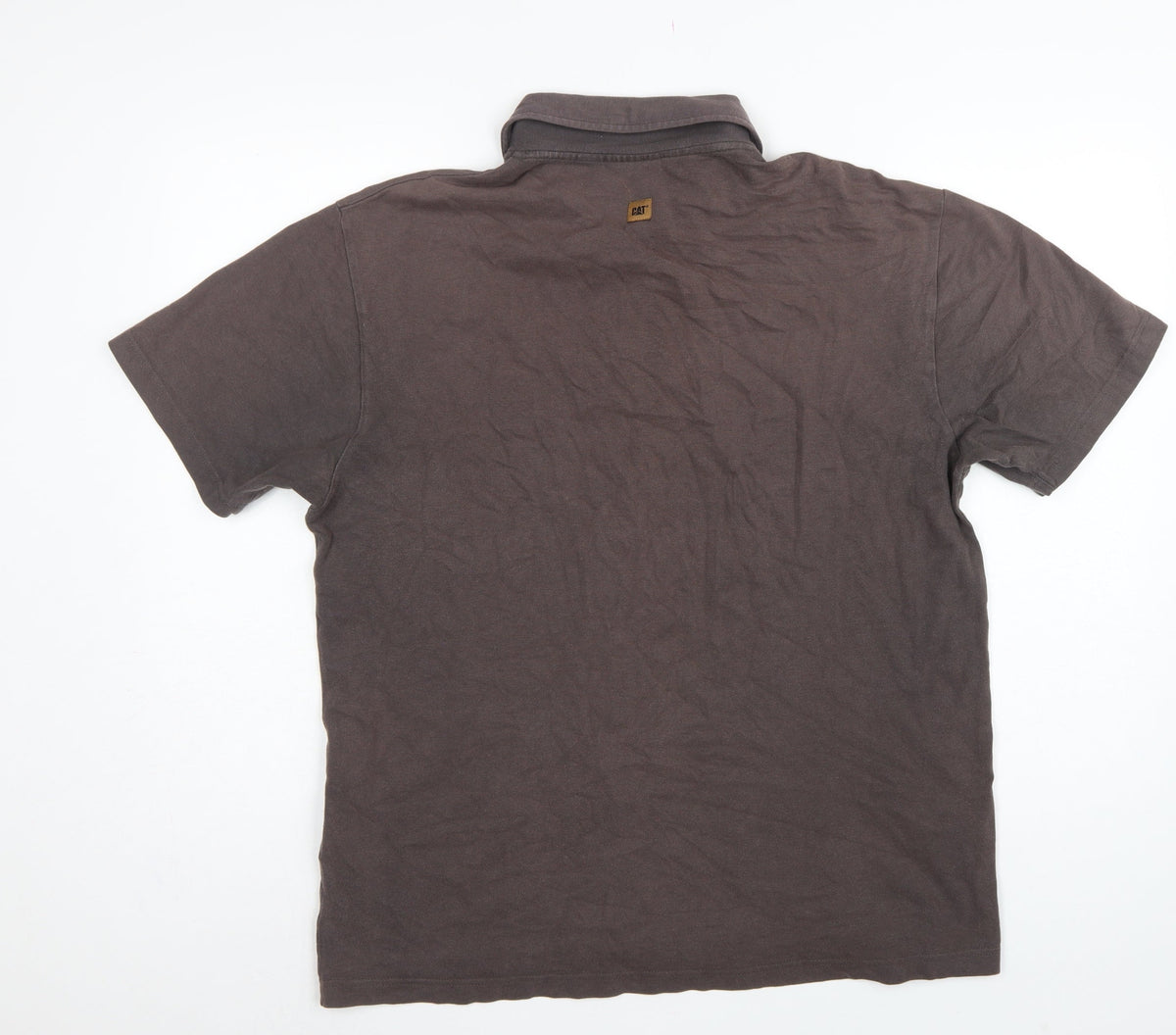 Brand and care label for CAT men’s brown l premium workwear logo short sleeve polo shirt