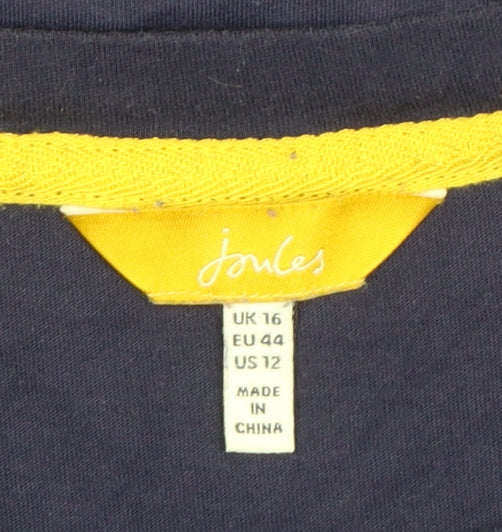 Joules Women’s Blue UK 16 Basic Long Sleeve Crew Neck Cotton T-Shirt