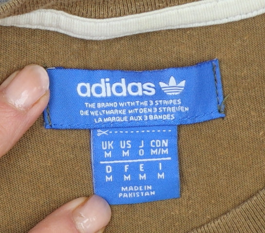 Adidas Men’s Brown Colourblock 3 Stripe Logo Crew Neck T-Shirt UK M
