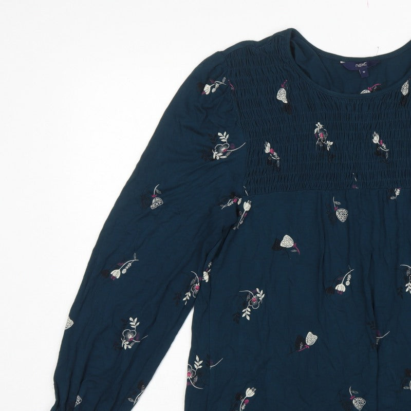 Next Women Blue UK 16 Floral Smocked Long Sleeve Blouse