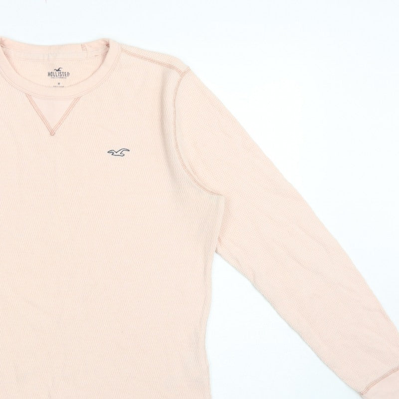 Hollister Men's Pink M Waffle Knit Long Sleeve Crew Neck Logo T-Shirt