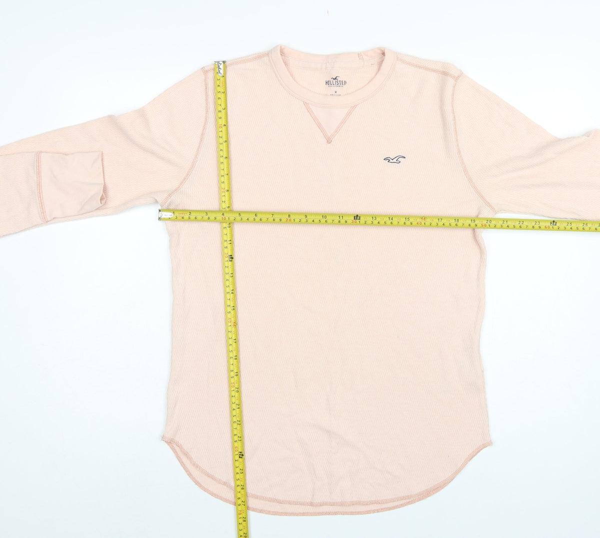 Hollister Men's Pink M Waffle Knit Long Sleeve Crew Neck Logo T-Shirt