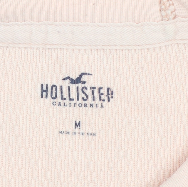 Hollister Men's Pink M Waffle Knit Long Sleeve Crew Neck Logo T-Shirt