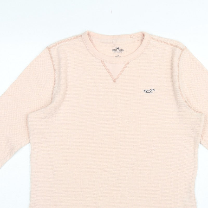 Hollister Men's Pink M Waffle Knit Long Sleeve Crew Neck Logo T-Shirt