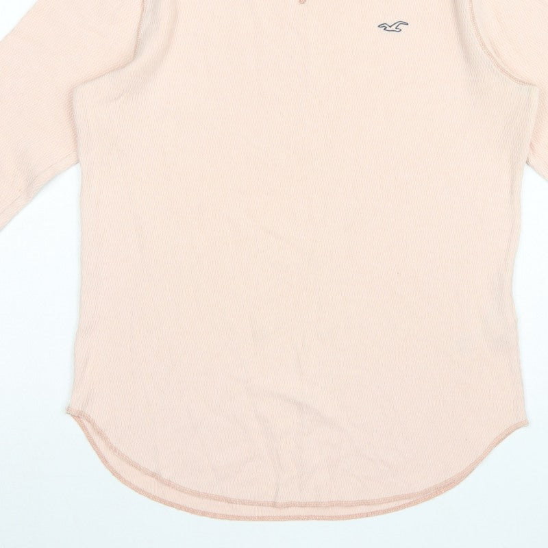 Hollister Men's Pink M Waffle Knit Long Sleeve Crew Neck Logo T-Shirt