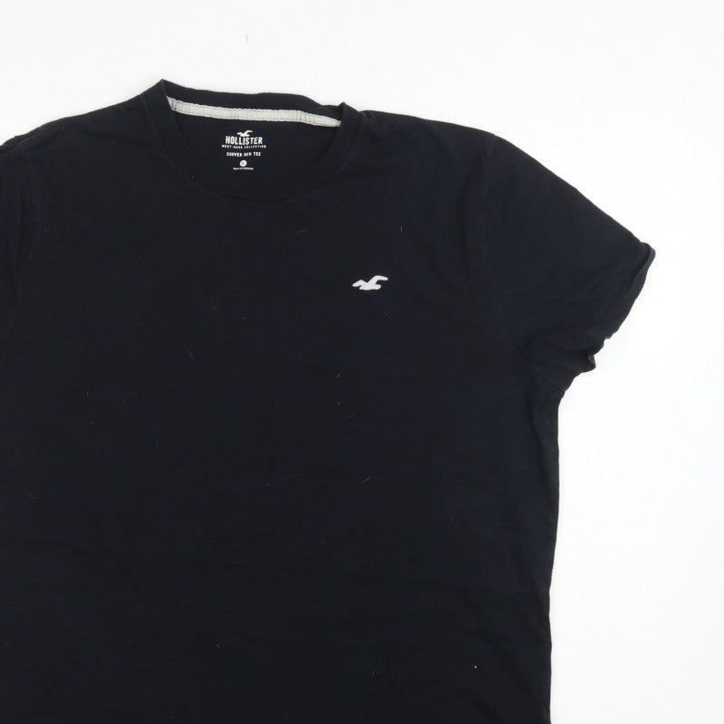 Hollister Unisex Adults Black XL Basic Curved Hem Cotton T-Shirt