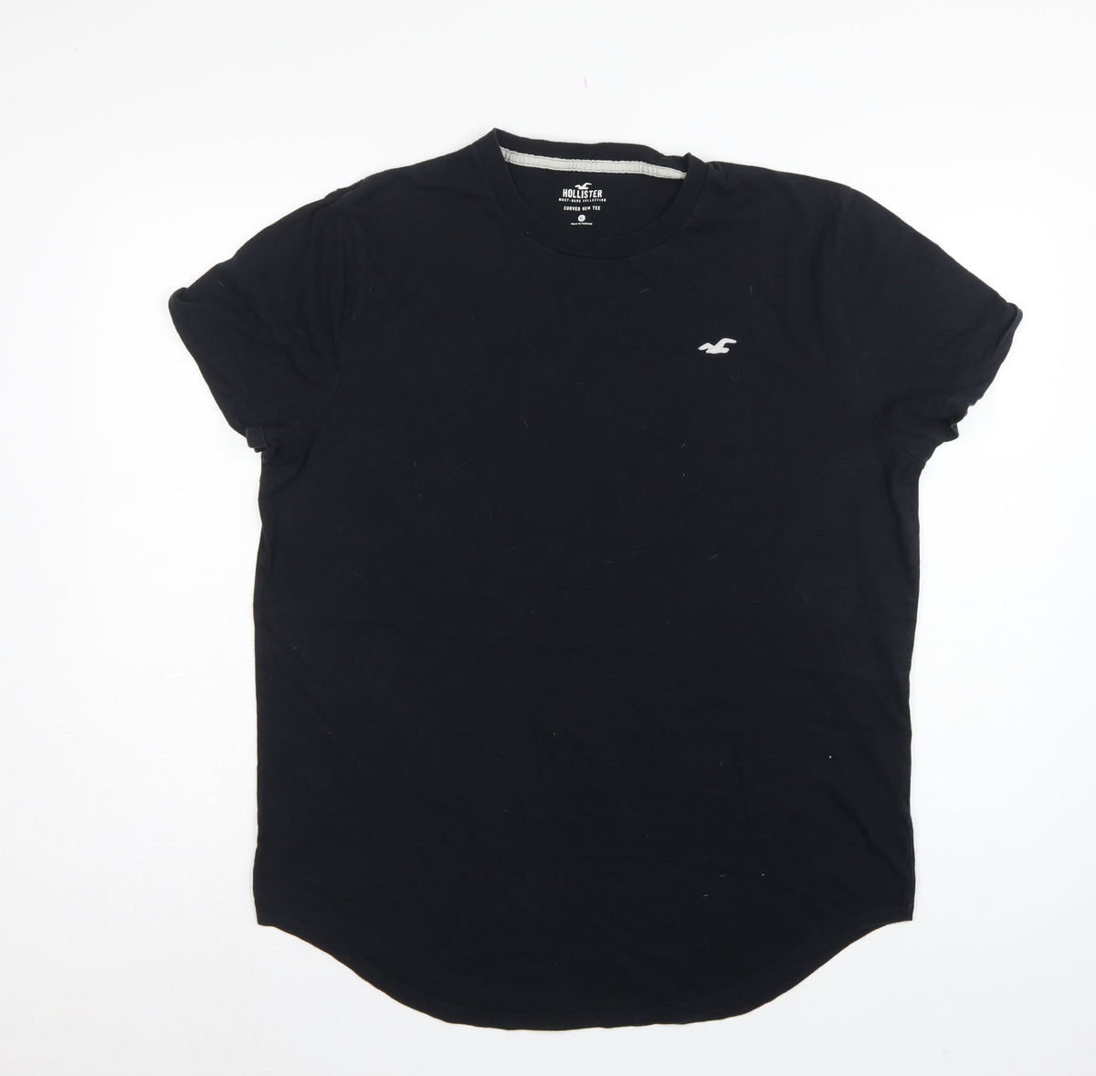Hollister Unisex Adults Black XL Basic Curved Hem Cotton T-Shirt