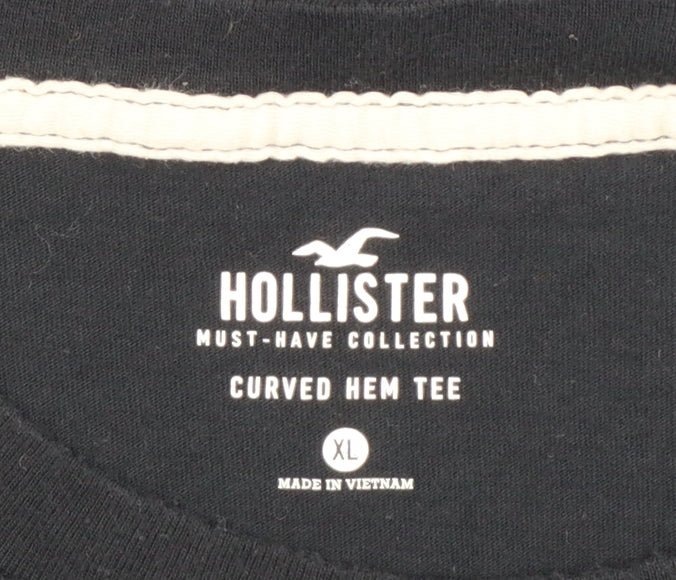 Hollister Unisex Adults Black XL Basic Curved Hem Cotton T-Shirt