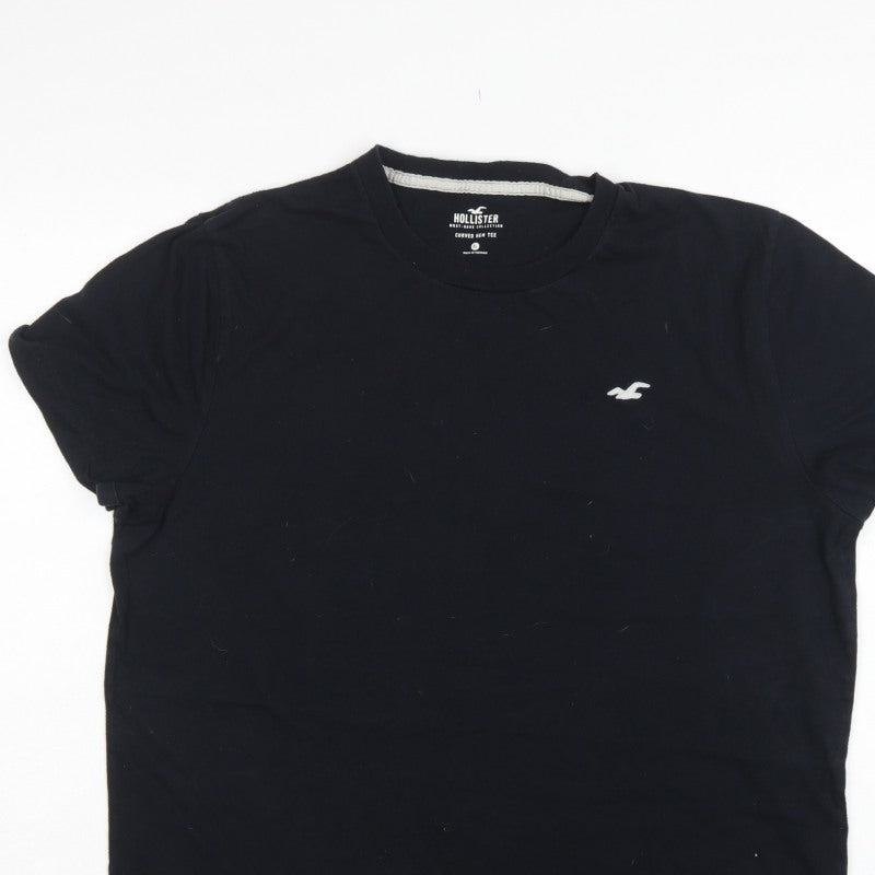 Hollister Unisex Adults Black XL Basic Curved Hem Cotton T-Shirt