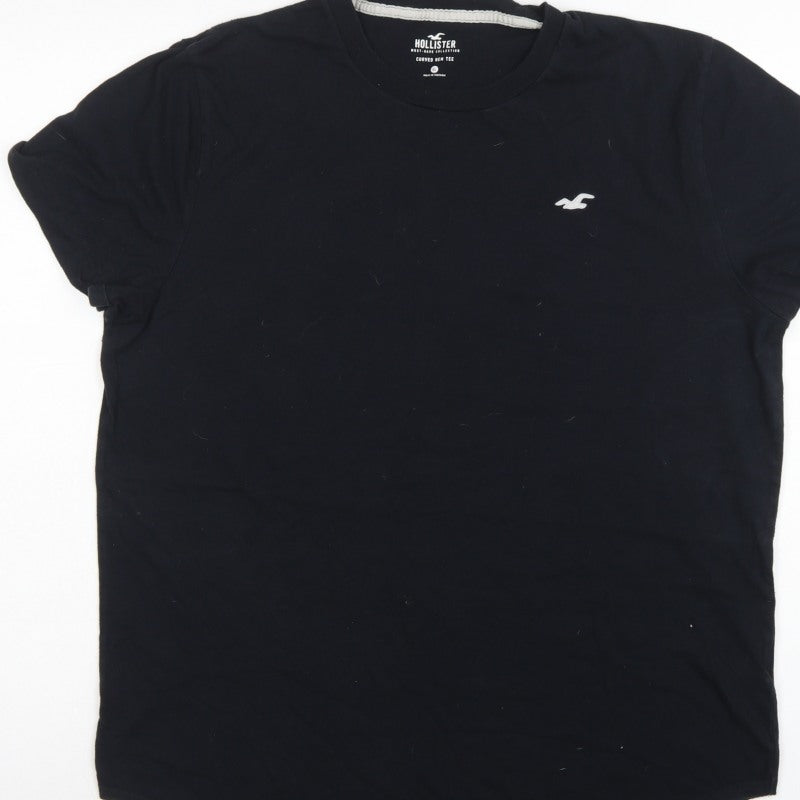 Hollister Unisex Adults Black XL Basic Curved Hem Cotton T-Shirt