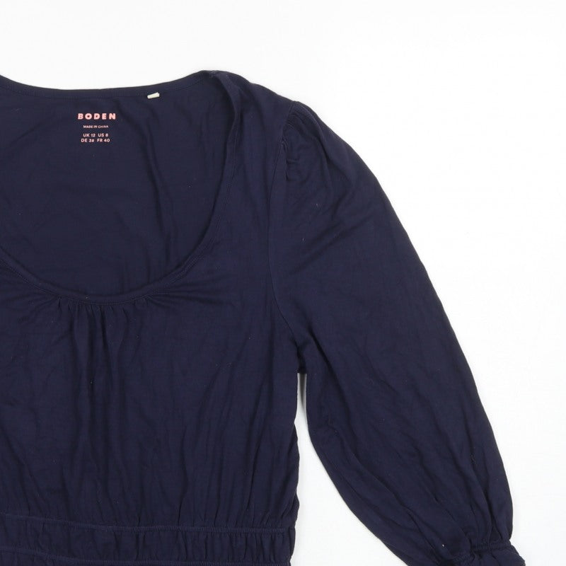 Boden Women Blue UK 12 Jersey Blouse Scoop Neck Balloon Sleeve