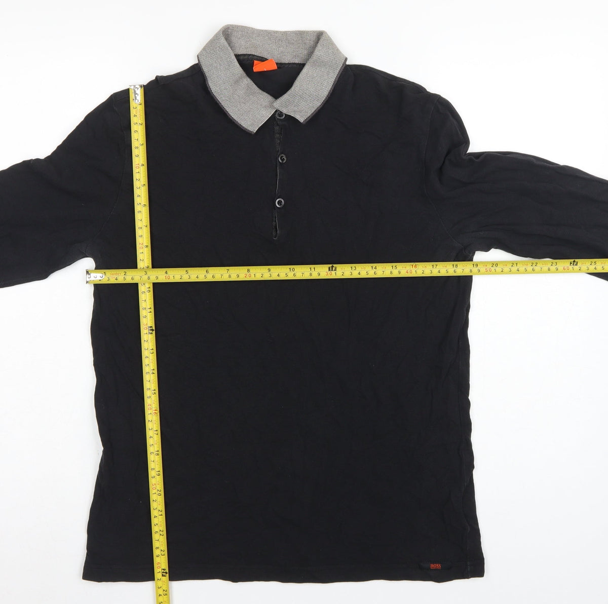 Hugo Boss Mens Black Grey Long Sleeve Cotton Polo Shirt L Logo