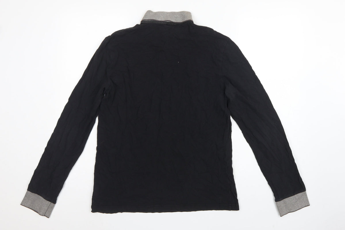 Hugo Boss Mens Black Grey Long Sleeve Cotton Polo Shirt L Logo