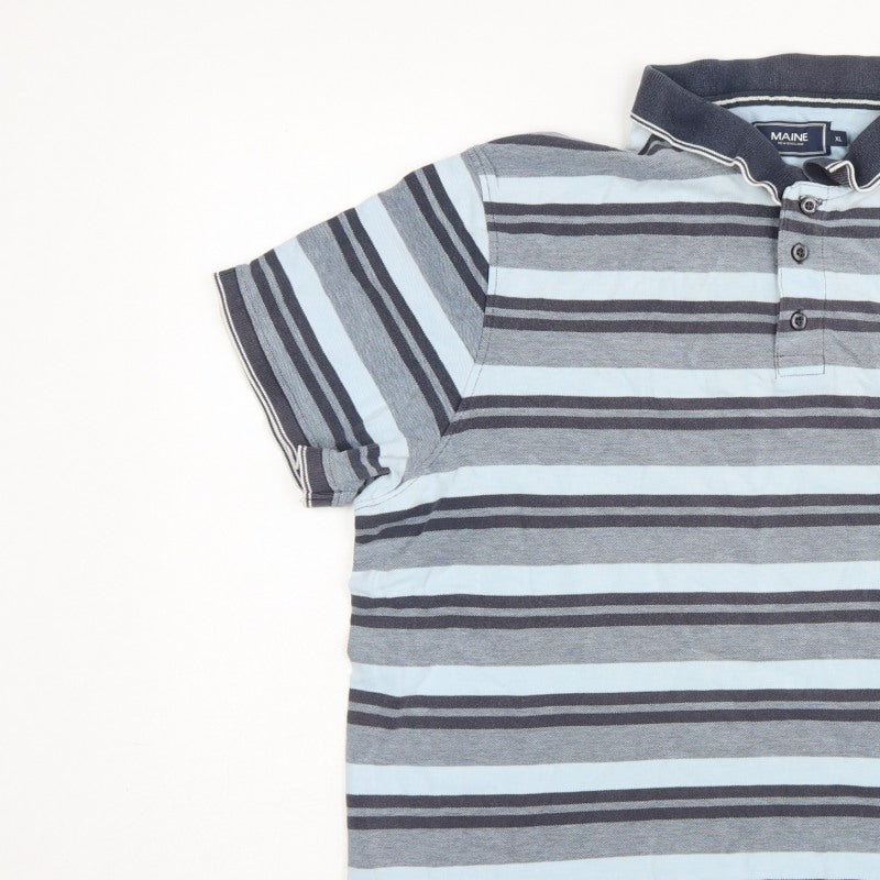 Additional view of Maine New England Men's Blue Striped Cotton Polo Shirt XL Short Sleeve