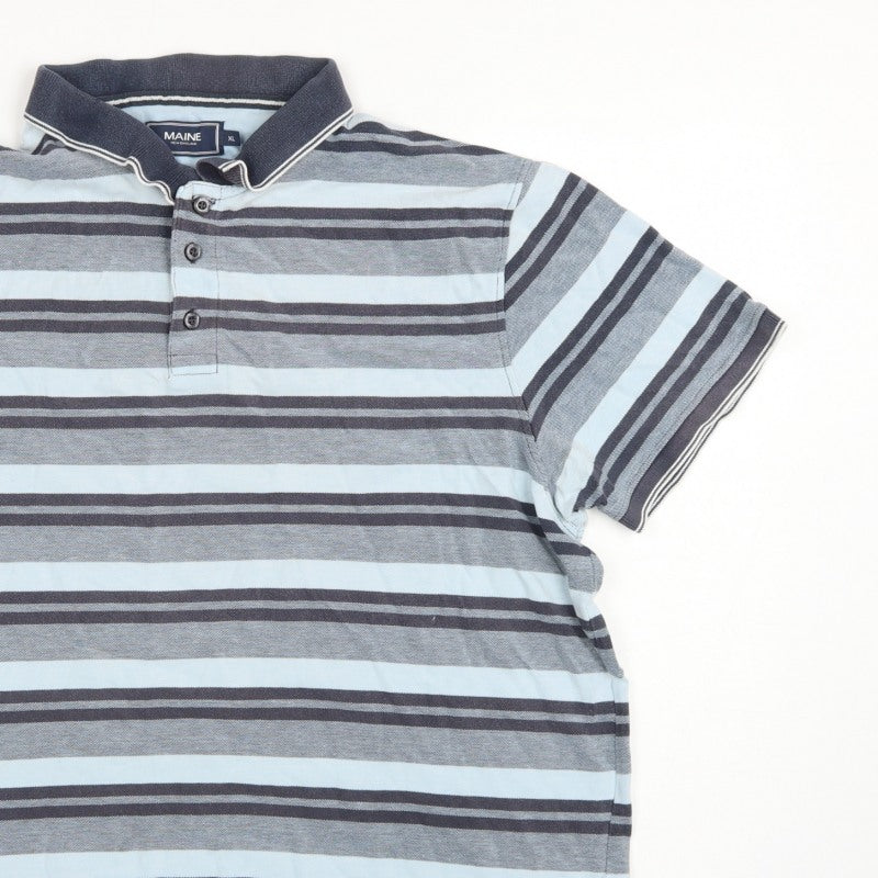 Additional view of Maine New England Men's Blue Striped Cotton Polo Shirt XL Short Sleeve