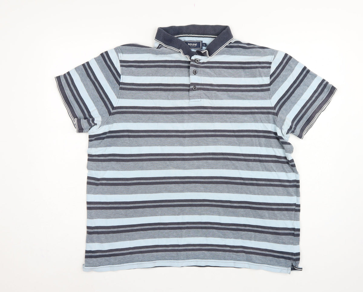Back view of Maine New England Men's Blue Striped Cotton Polo Shirt XL Short Sleeve