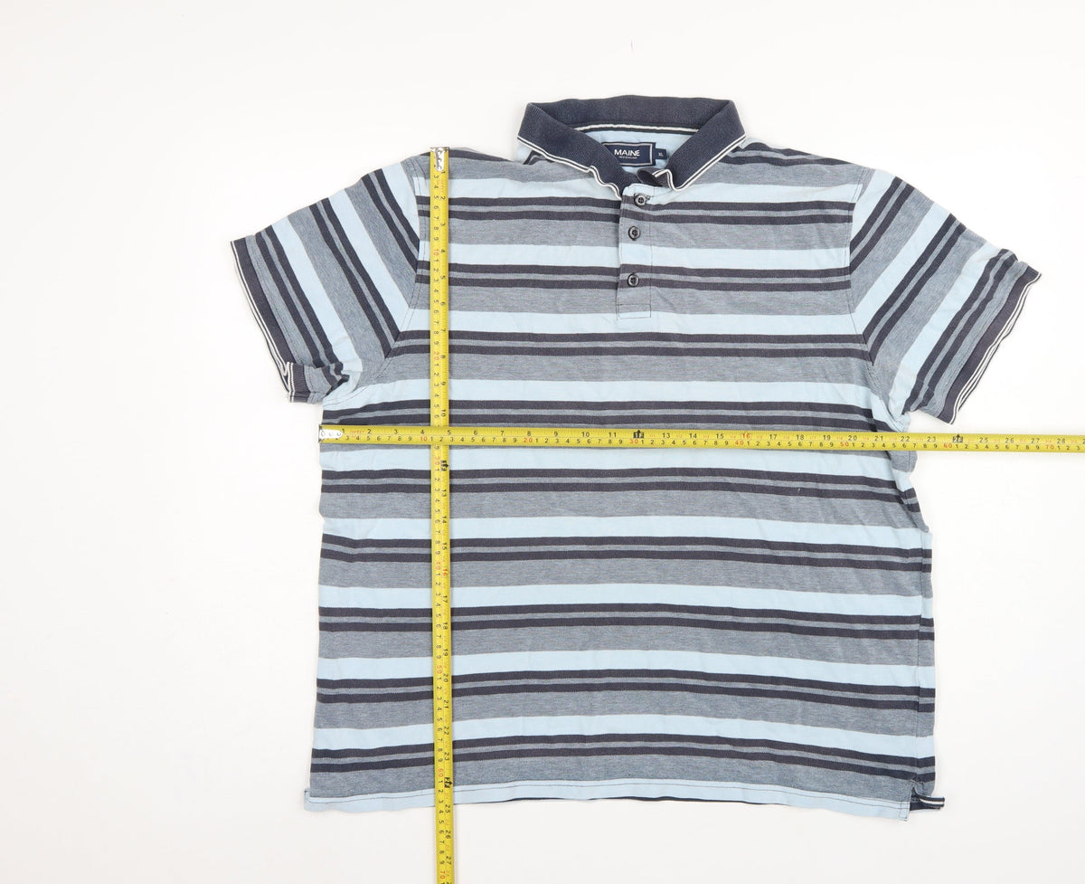 Close-up detail of Maine New England Men's Blue Striped Cotton Polo Shirt XL Short Sleeve