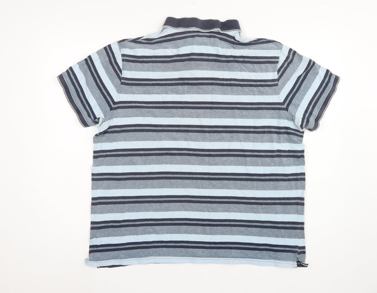 Brand and care label for Maine New England Men's Blue Striped Cotton Polo Shirt XL Short Sleeve