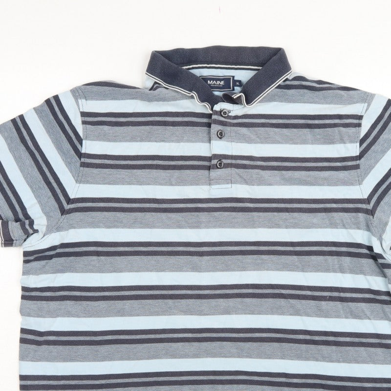 Additional view of Maine New England Men's Blue Striped Cotton Polo Shirt XL Short Sleeve